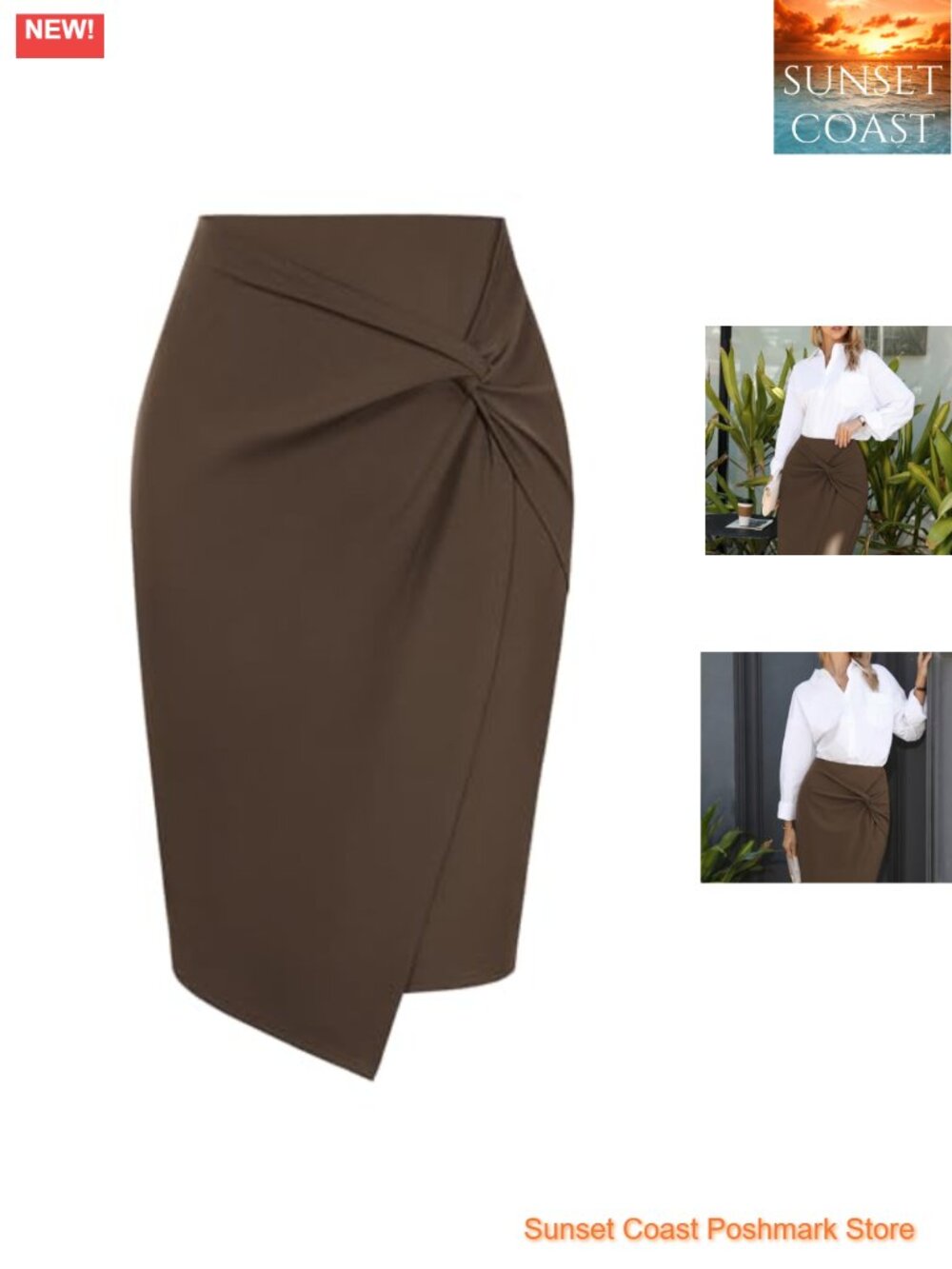 Stretch Knee Length Pencil Skirt High Waist Wrap Work Skirt